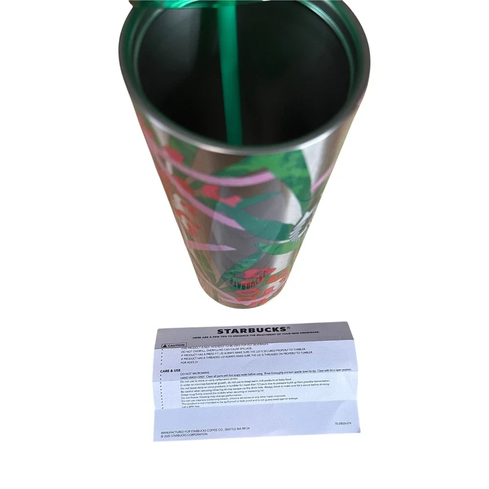 Starbucks 24oz‎ Stainless Steel Tropical Leopard Floral Cold Cup Tumbler 2020